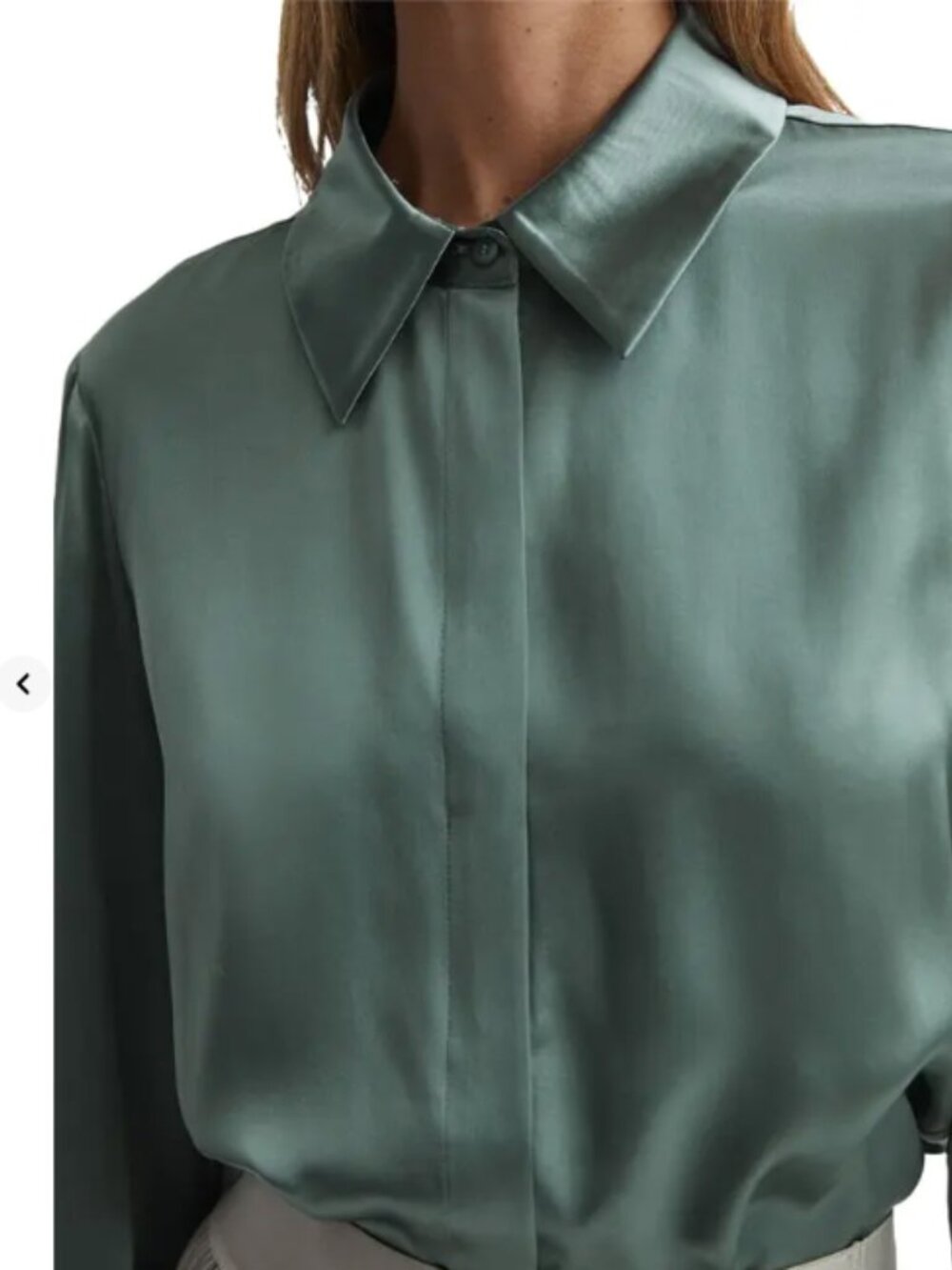 NWOT Reiss Silk Button-Front Blouse in Sage - $295 new! - Sz 12 / L- 100% Silk - Picture 3 of 3